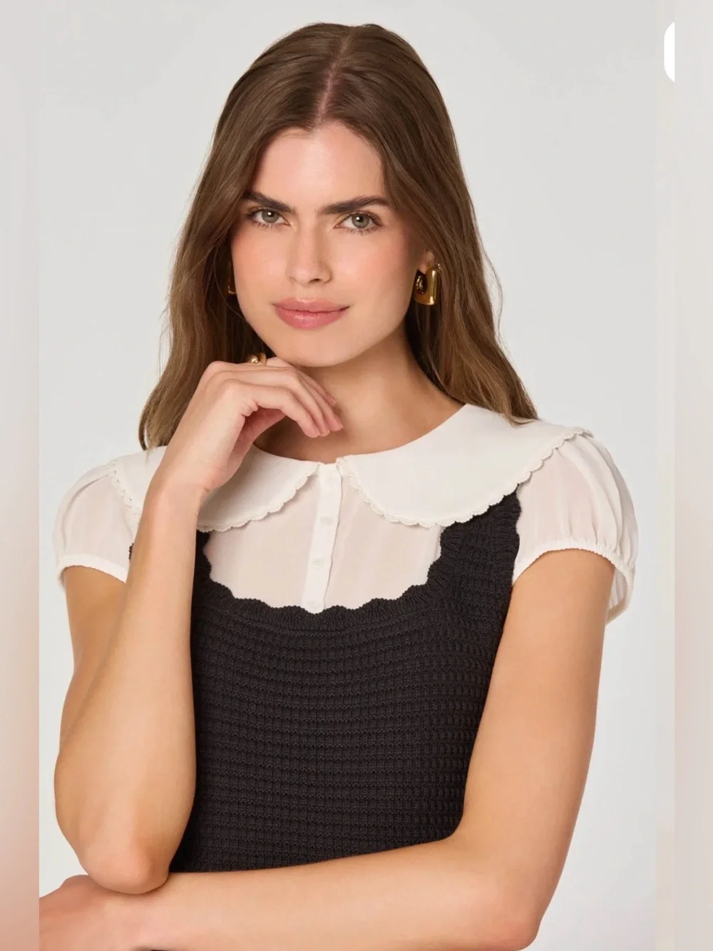 Astr The Label Peter Pan Collar Sweater Top Size Small in Black